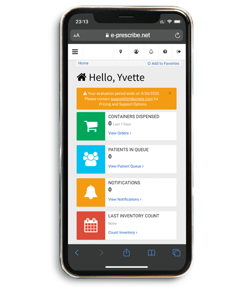 e-Prescribe.net mobile app running on iPhone